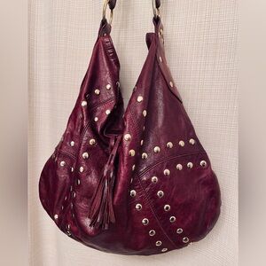 Vintage Y2k Leather Hobo Bag Gold Studded Plum Color Y2k Shoulder Bag